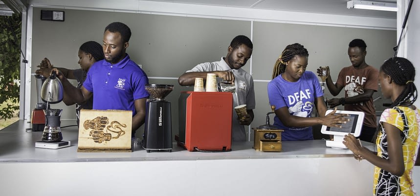 Baristas at Deaf Can Coffee in Kingston, Jamaica