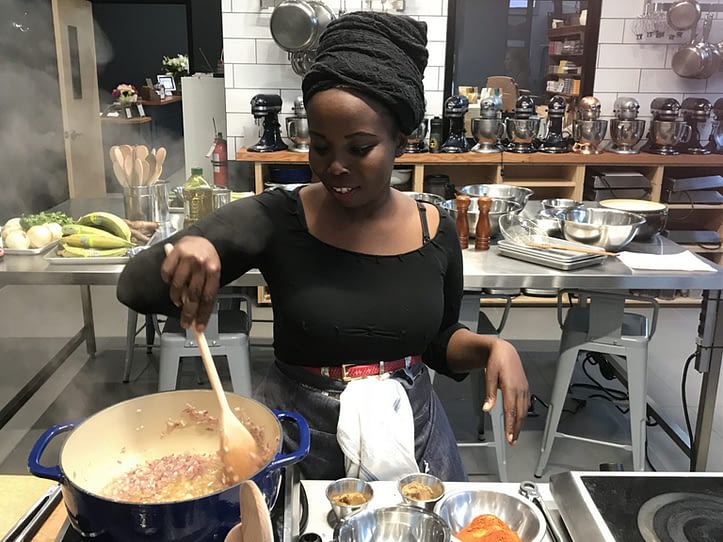 Chef Afia Anabasua cooking during class