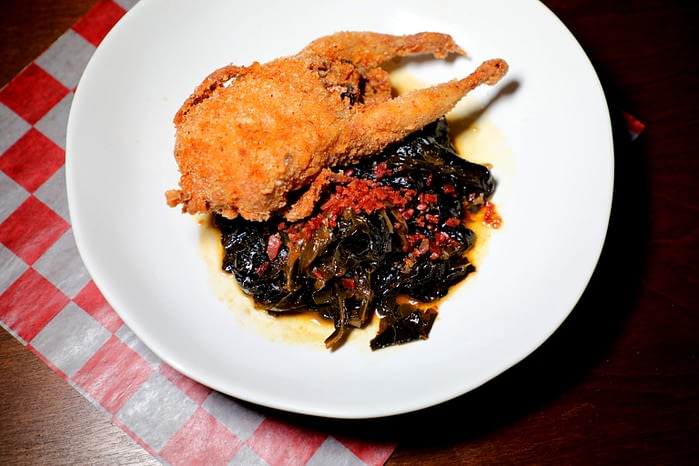 Chef Armani Johnson's fried quail with collard greens