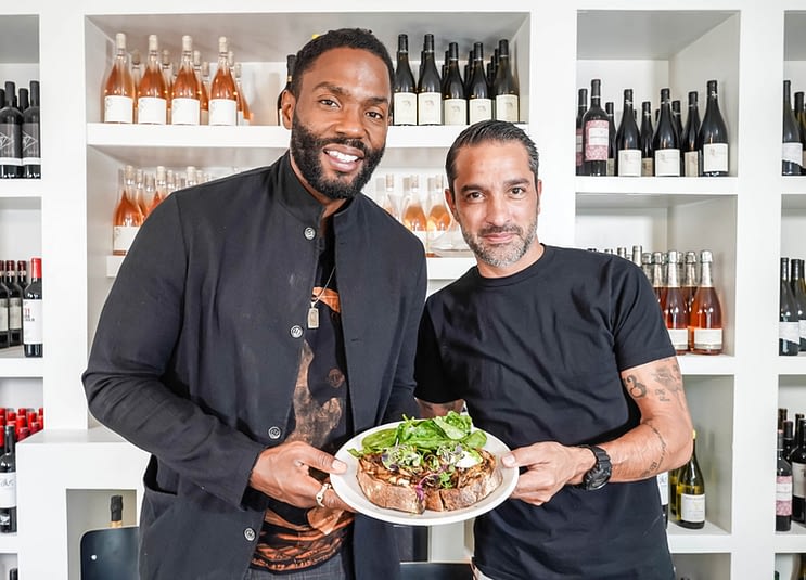 Actor Tobias Truvillion with Plant Food + Wine general manager Martin Chavez