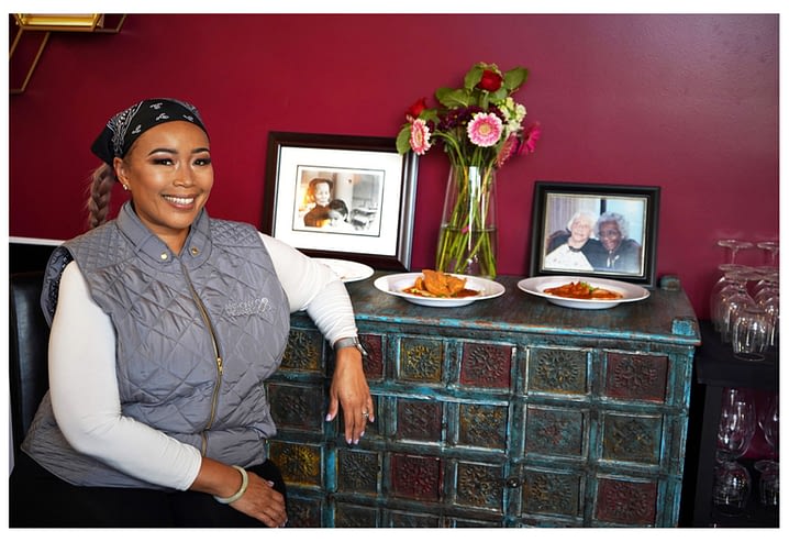 Chef Leilani Baugh with photo of her grandmothers